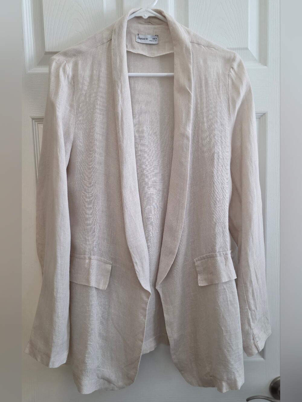 Linen Blazer Civico 51 Medium Beige Long Sleeve Faux Pockets Italy
